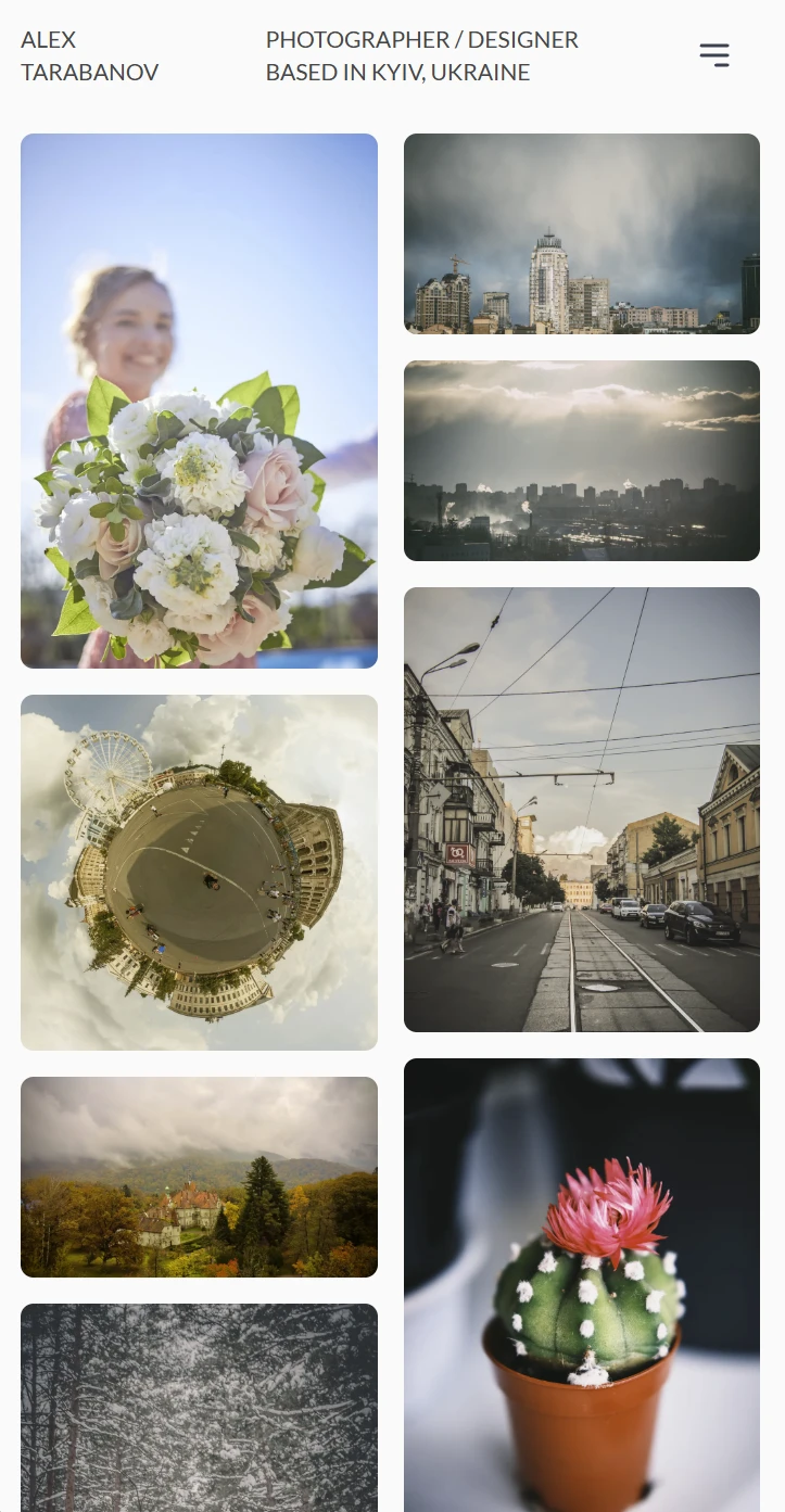 Main page layout, mobile first